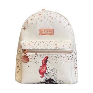 New Loungefly Disney Little Mermaid Princess Ariel Rose Gold Mini Backpack.
